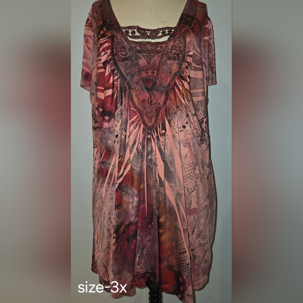 Apt. 9 Red and Brown Patterned Tunic